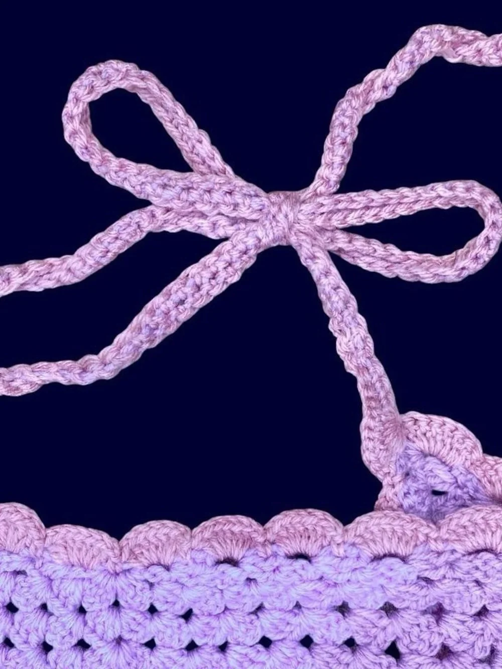 Vintage Handmade Pink Purple Crochet Hippie Head Scarf Bandana - Picture 4 of 7